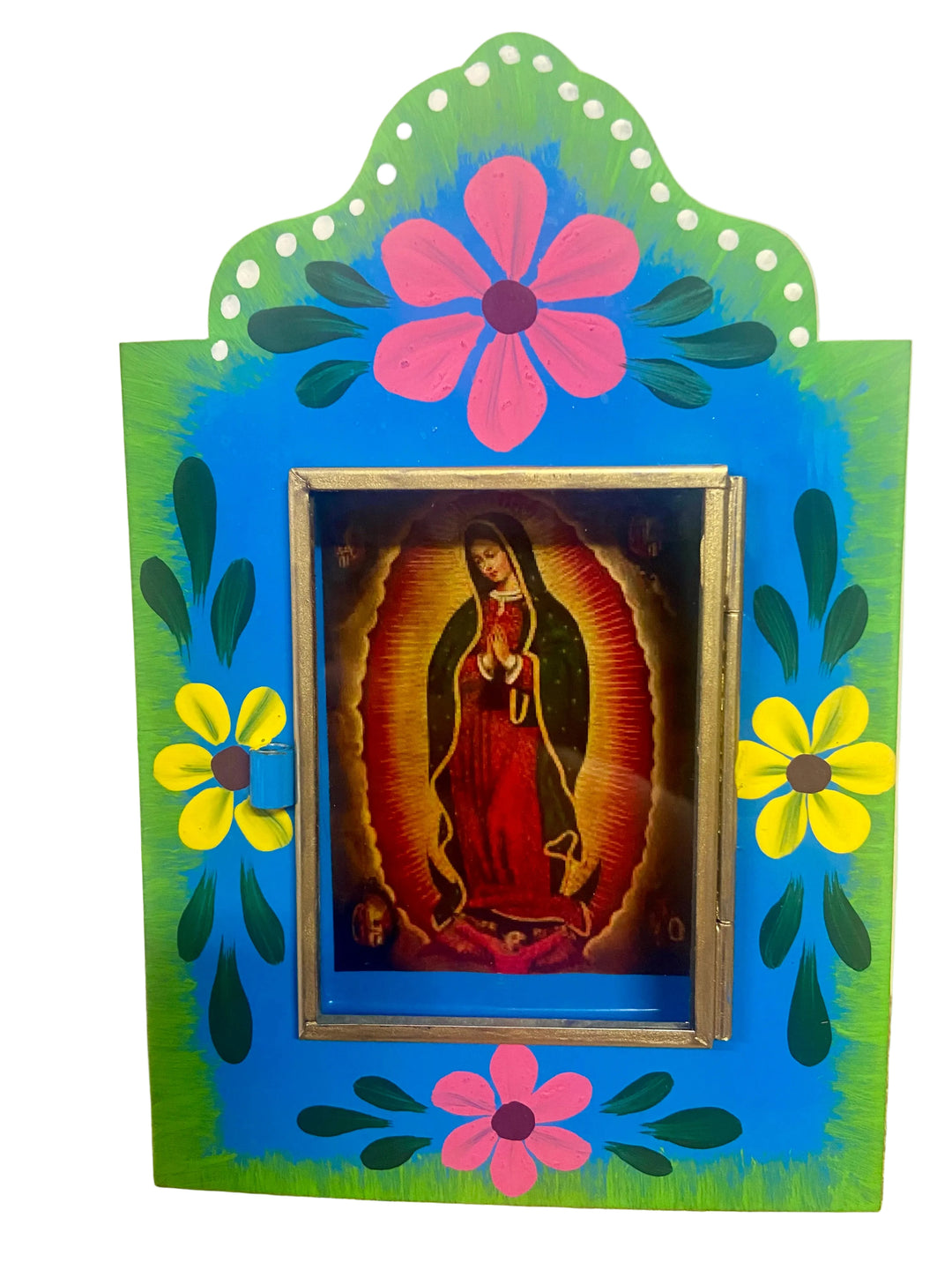 7.25" Our Lady of Guadalupe Tin Flower Nicho