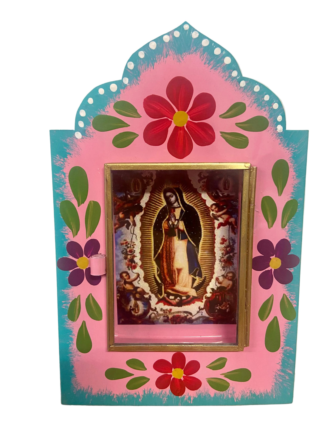 7.25" Our Lady of Guadalupe Tin Flower Nicho