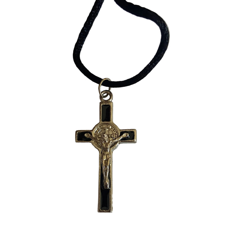 Adjustable Cord St. Benedict Enameled Cross Necklace