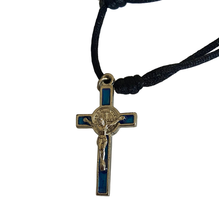 Adjustable Cord St. Benedict Enameled Cross Necklace