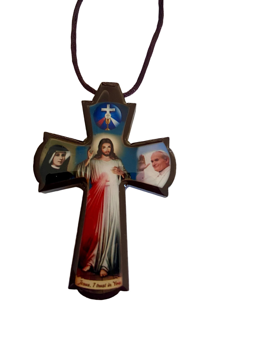 Wooden Imaged Cross Necklace