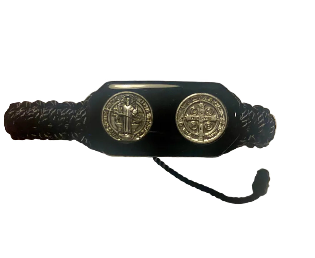 Black Corded St. Benedict Medal Bracelet