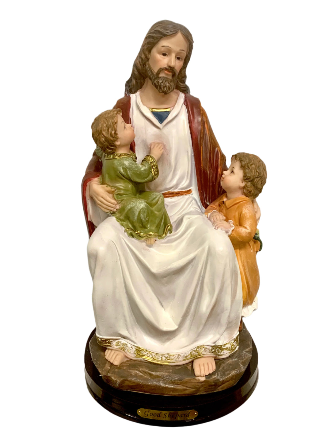 12" Good Shepard with Children Statue