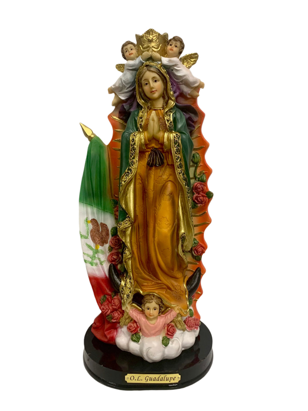 12" Our Lady of Guadalupe with Mexico Flag Statue