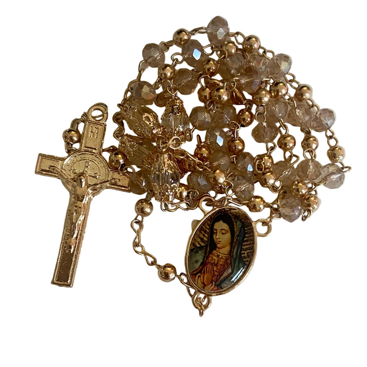 6mm Crystal and Gold Rosary Necklace