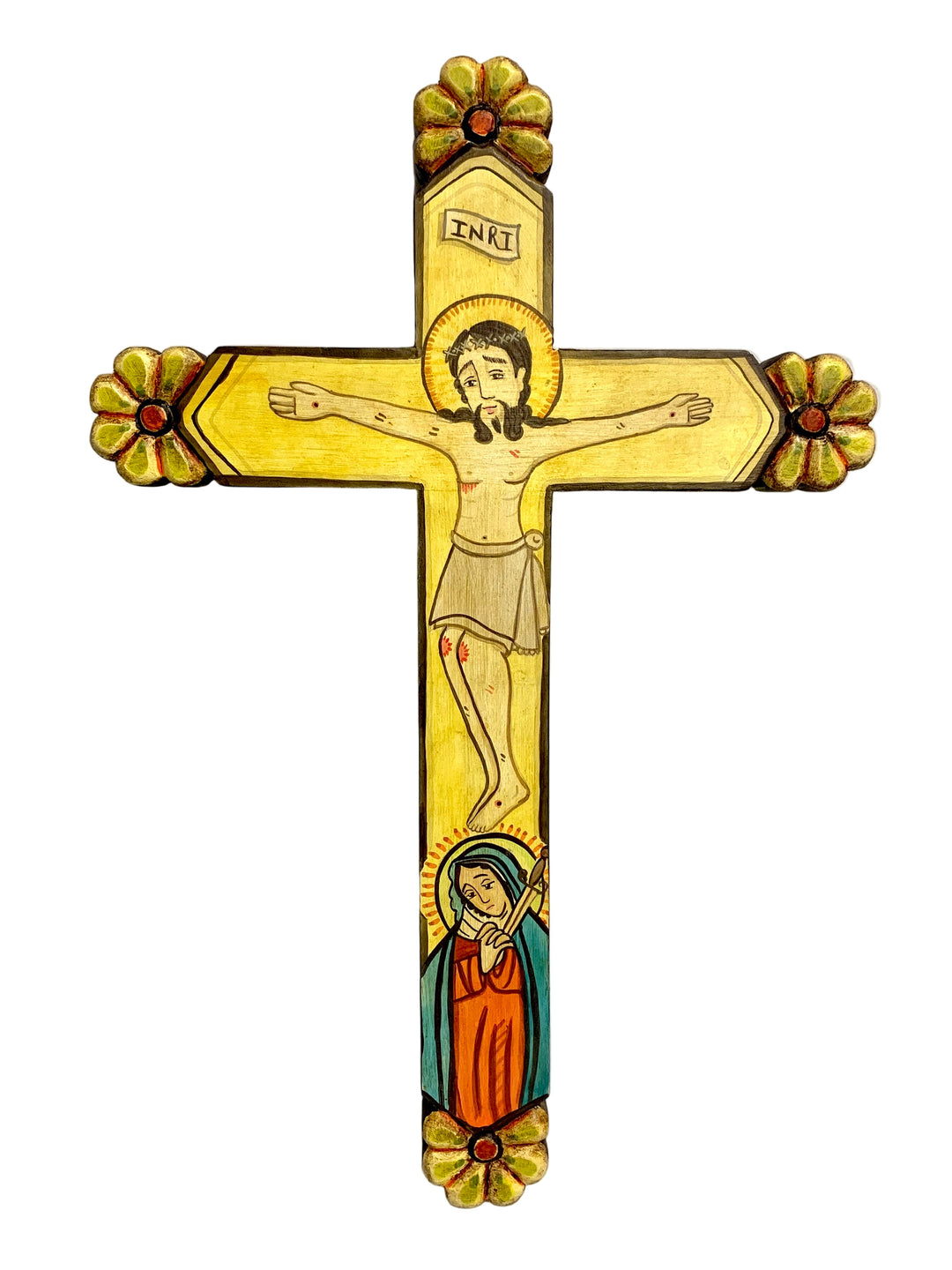16.5" Hand-Painted Mother of Sorrows Wood Wall Crucifix