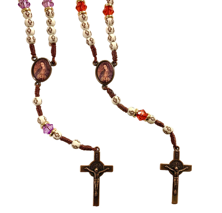 6mm Wood & Crystal Our Lady of Guadalupe Copper Corded Rosary