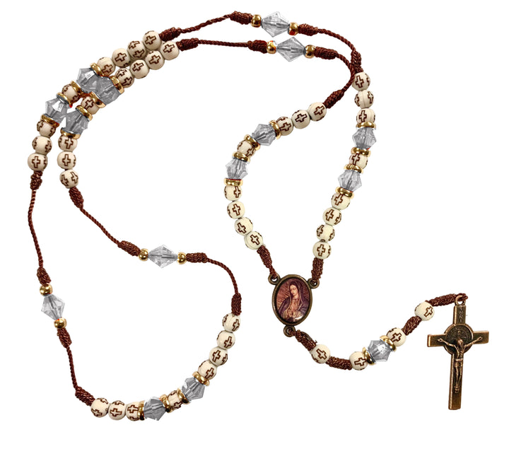 6mm Wood & Crystal Our Lady of Guadalupe Copper Corded Rosary