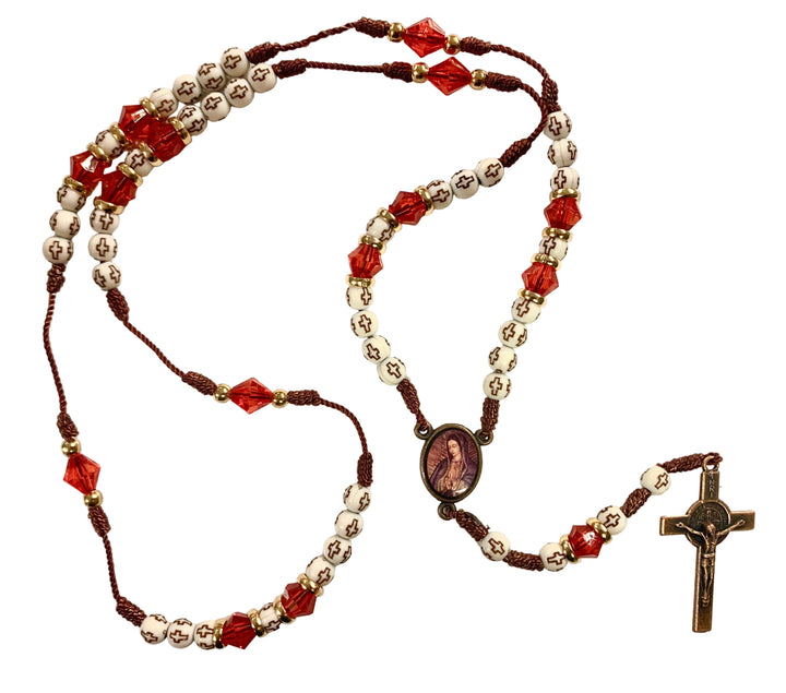 6mm Wood & Crystal Our Lady of Guadalupe Copper Corded Rosary