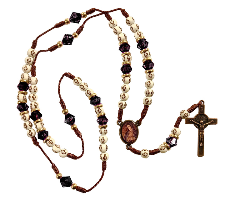 6mm Wood & Crystal Our Lady of Guadalupe Copper Corded Rosary
