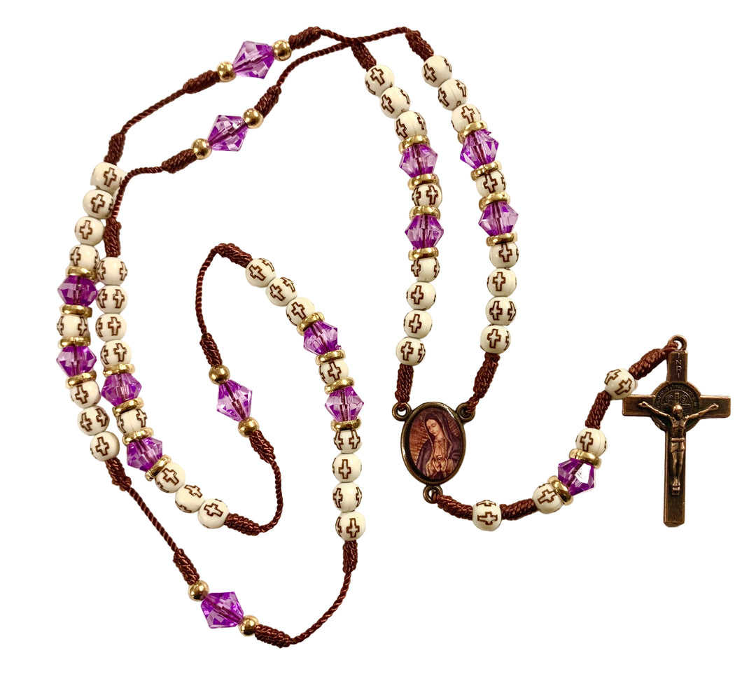 6mm Wood & Crystal Our Lady of Guadalupe Copper Corded Rosary