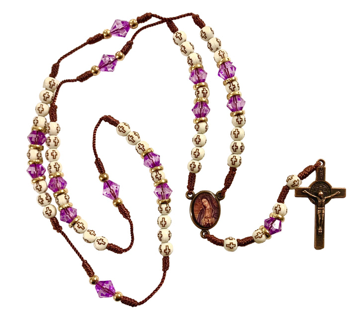 6mm Wood & Crystal Our Lady of Guadalupe Copper Corded Rosary