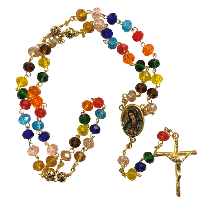 8mm Multicolor Crystal Our Lady of Guadalupe Rosary