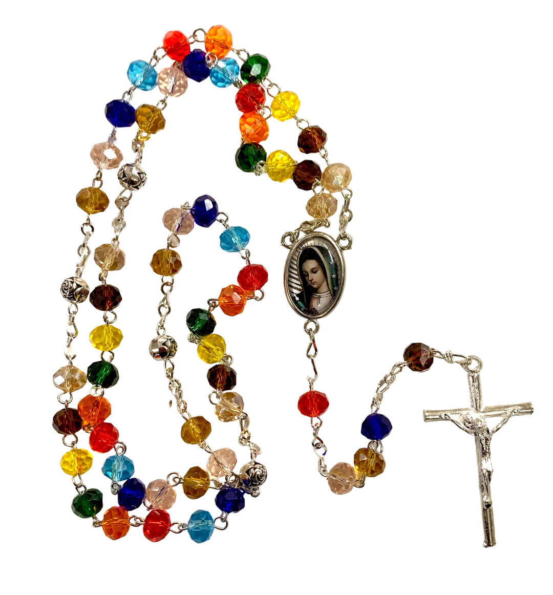 8mm Multicolor Crystal Our Lady of Guadalupe Rosary
