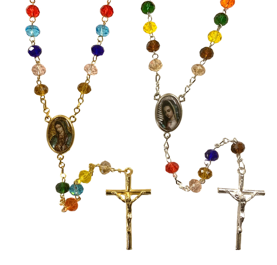 8mm Multicolor Crystal Our Lady of Guadalupe Rosary