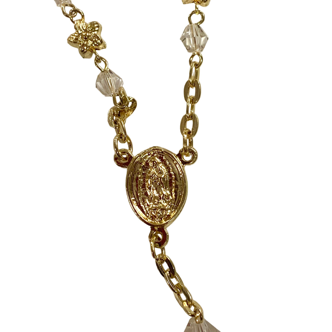 7mm Clear Crystal Gold Plated Star Our Lady of Guadalupe Rosary