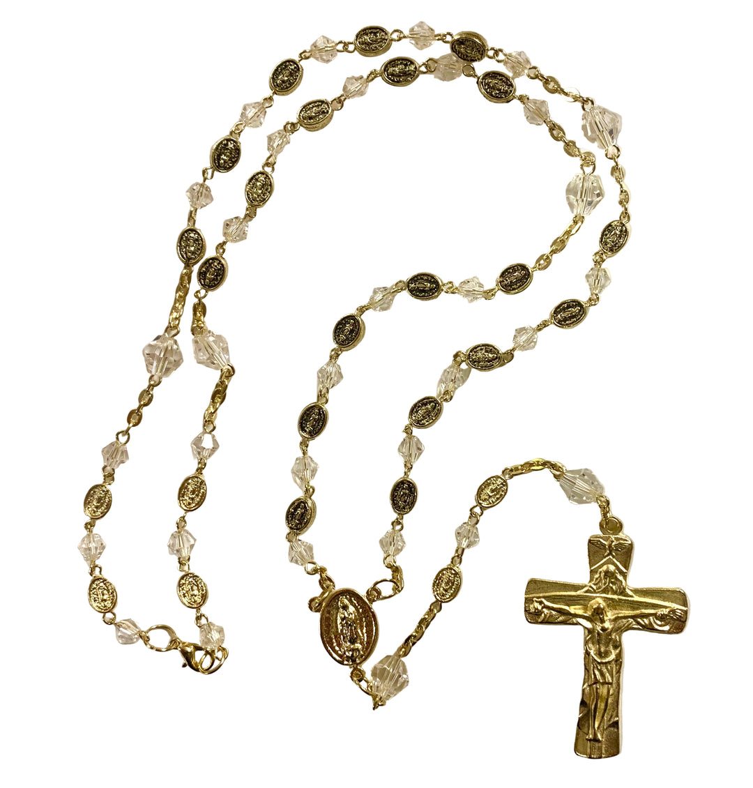 7mm Clear Crystal Gold Plated Our Lady of Guadalupe Rosary