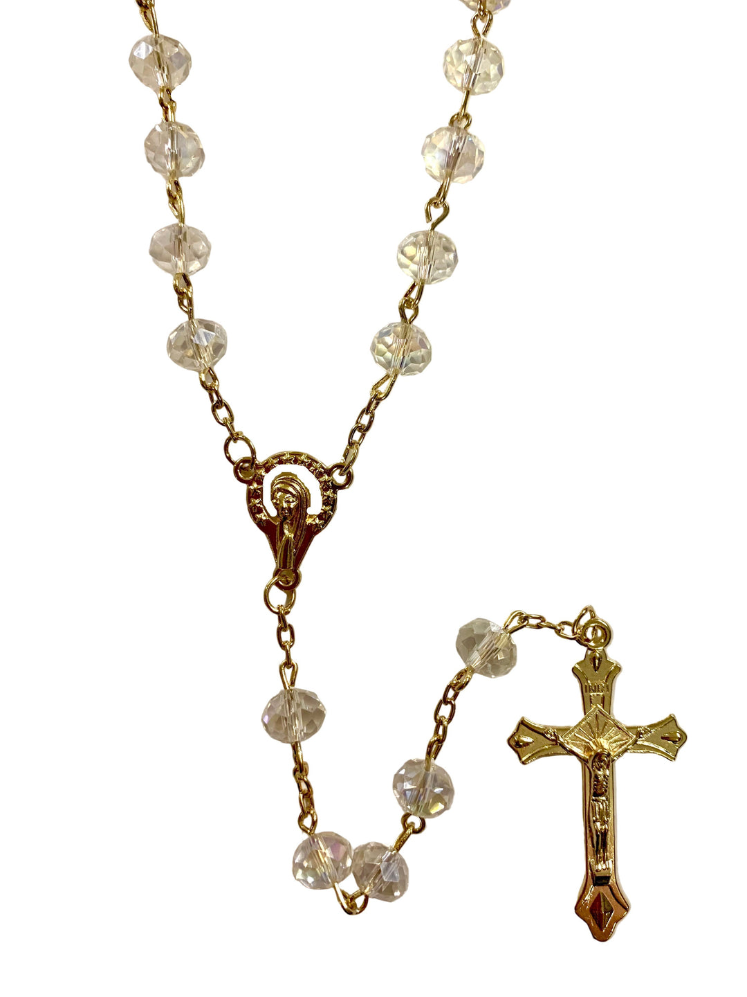 8mm Clear Crystal Gold Plated Rosary