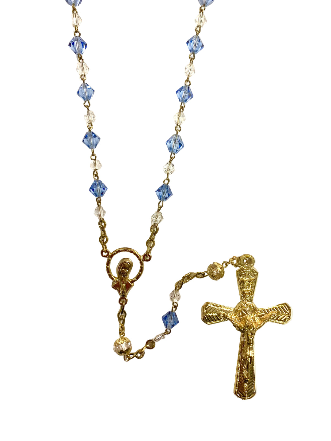 7mm Blue & Clear Crystal Gold Plated Rosary