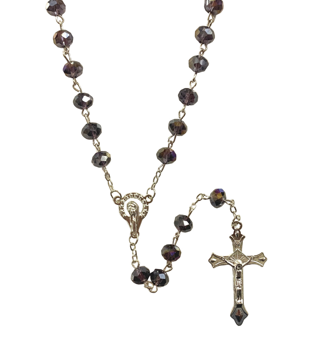 8mm Purple Aurora Borealis Silver Plate Rosary