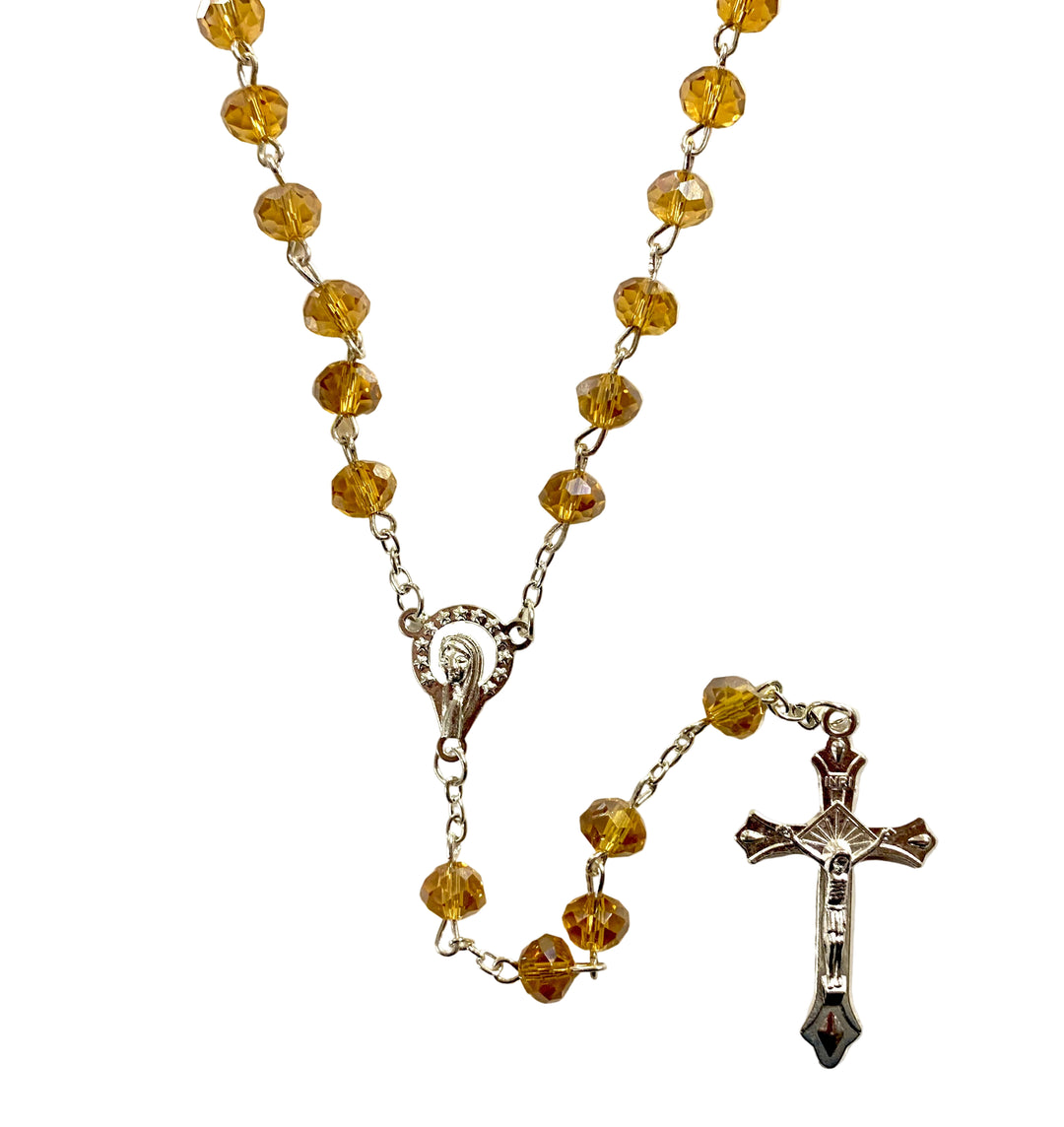 8mm Topaz Crystal Silver Plated Rosary