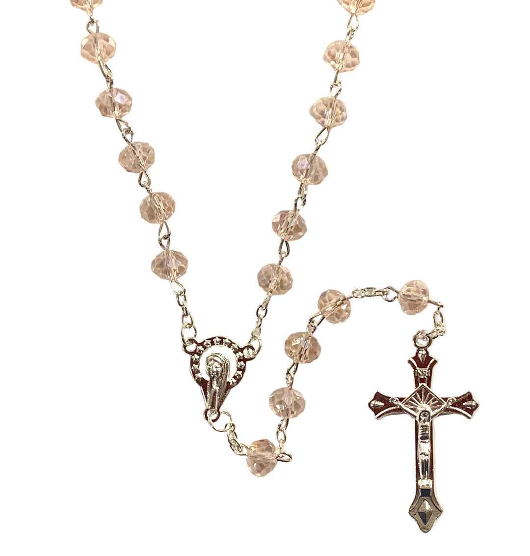 8mm Light Pink Crystal Silver Plated Rosary