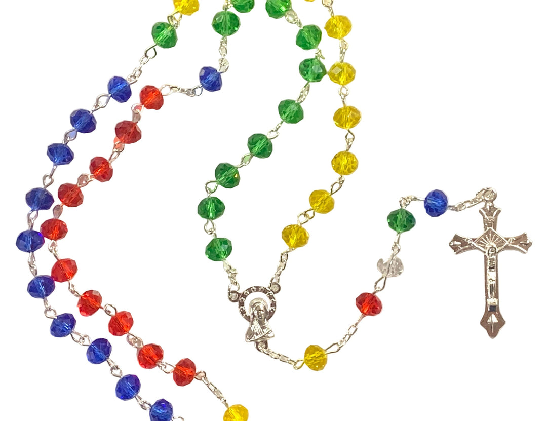 8mm Multicolor Crystal Silver Plated Rosary