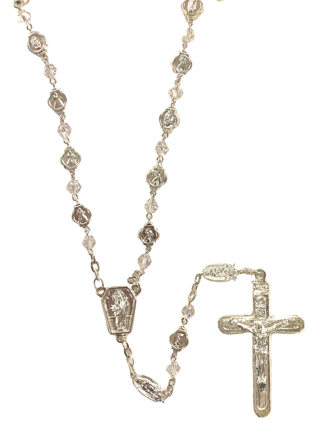 7mm Clear Crystal Silver Plated OL Guadalupe & Divine Mercy Rosary