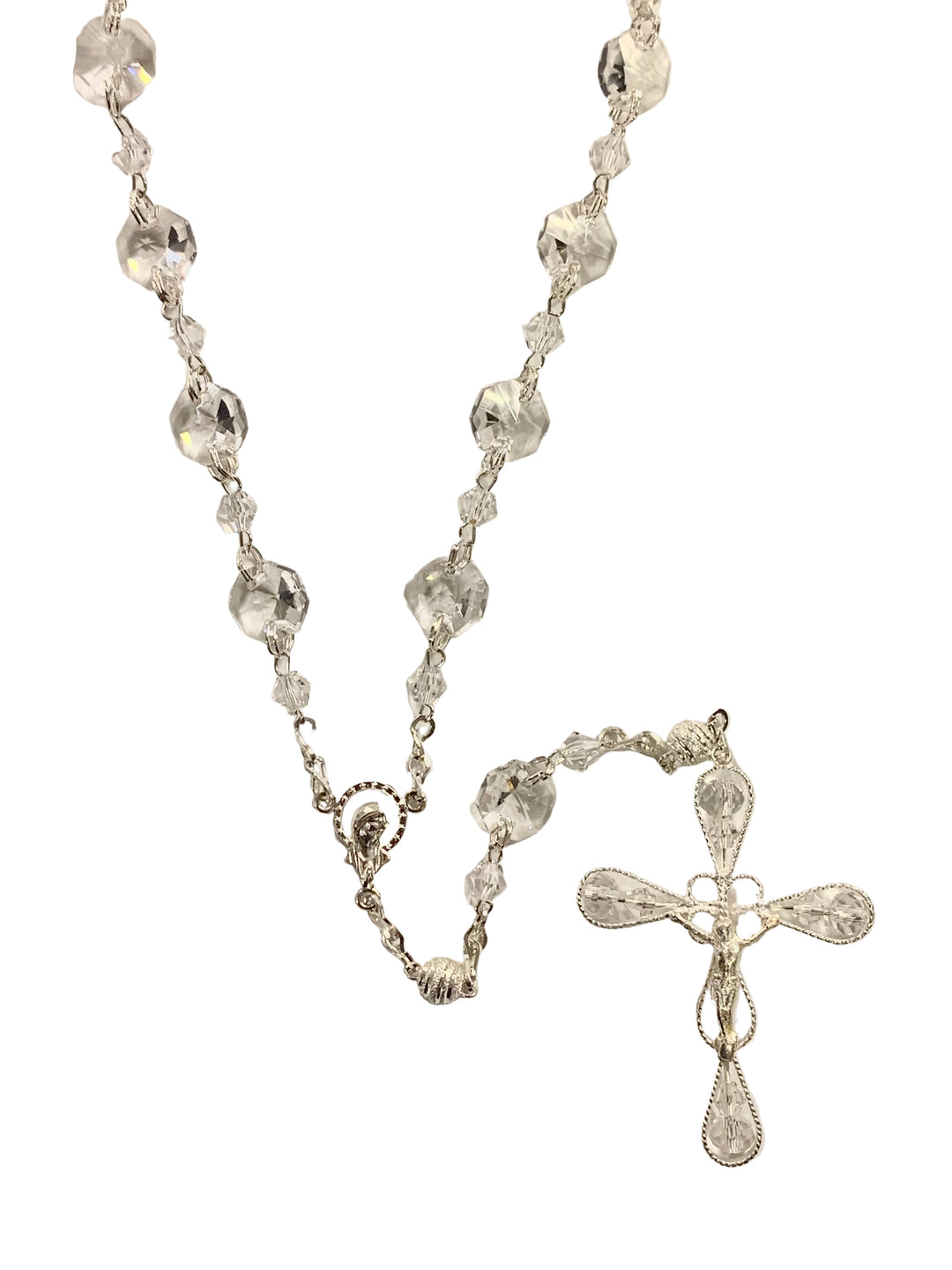 10mm Clear Crystal Elegant Silver Plated Rosary
