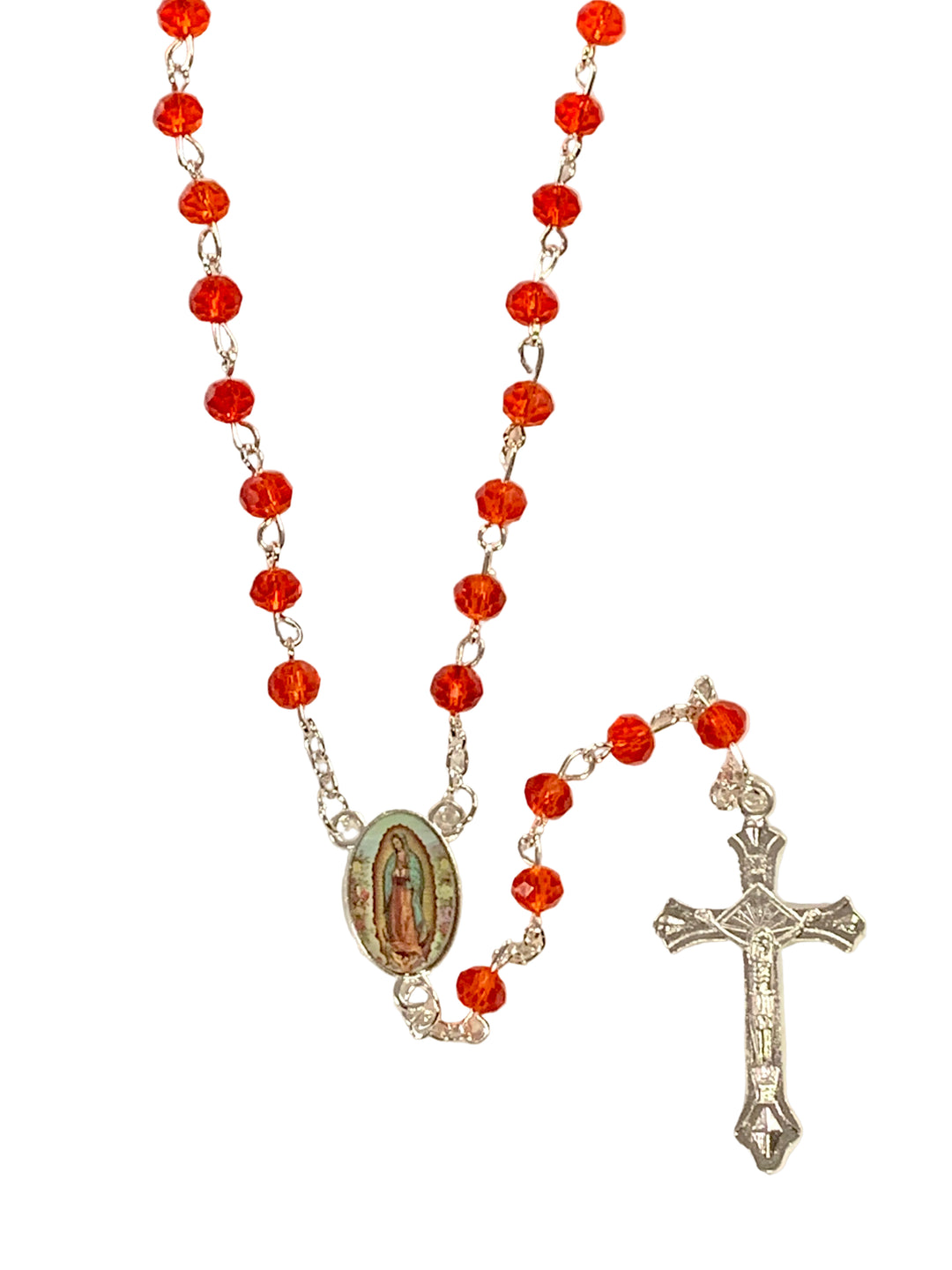 7mm Crystal Silver Plated Our Lady of Guadalupe Rosary