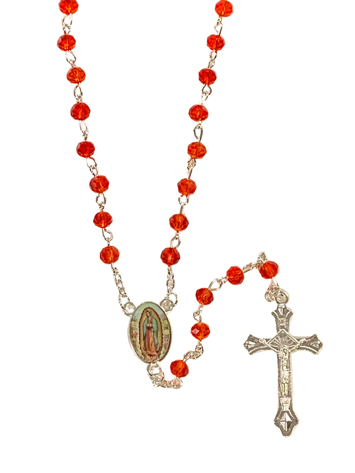 7mm Crystal Silver Plated Our Lady of Guadalupe Rosary