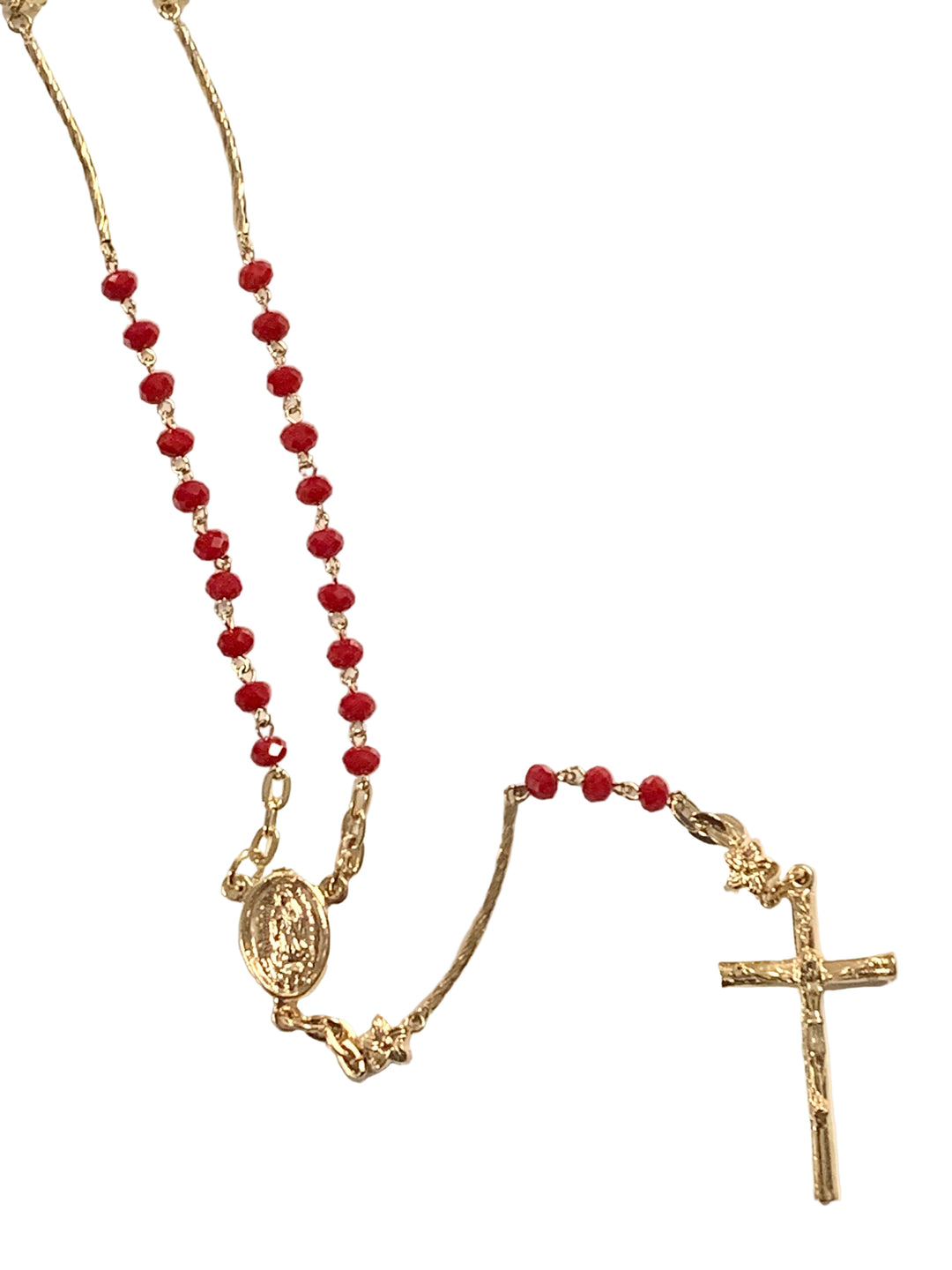 4mm Red Crystal Gold Plated Our Lady of Guadalupe Rosary