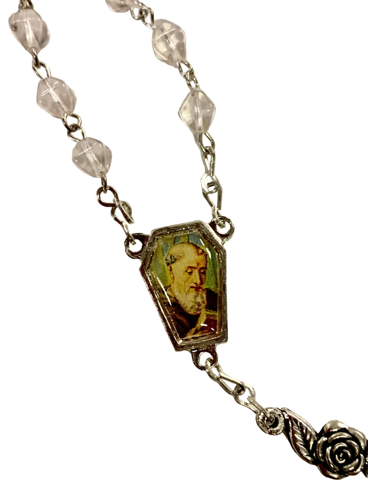 7mm Clear Crystal Silver Plated Rose Our Lady of Guadalupe Rosary