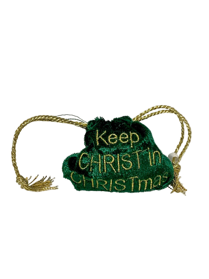 2" Kneeling Santa over Baby Jesus in a Velvet Bag