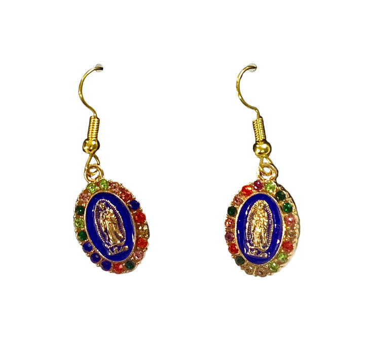 Gold-Plated Multicolor Crystal Our Lady of Guadalupe Earrings