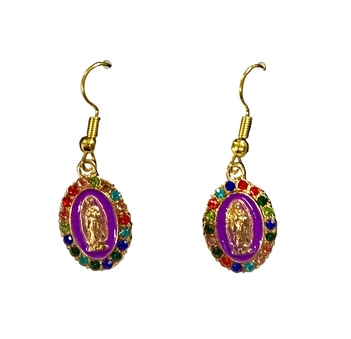 Gold-Plated Multicolor Crystal Our Lady of Guadalupe Earrings