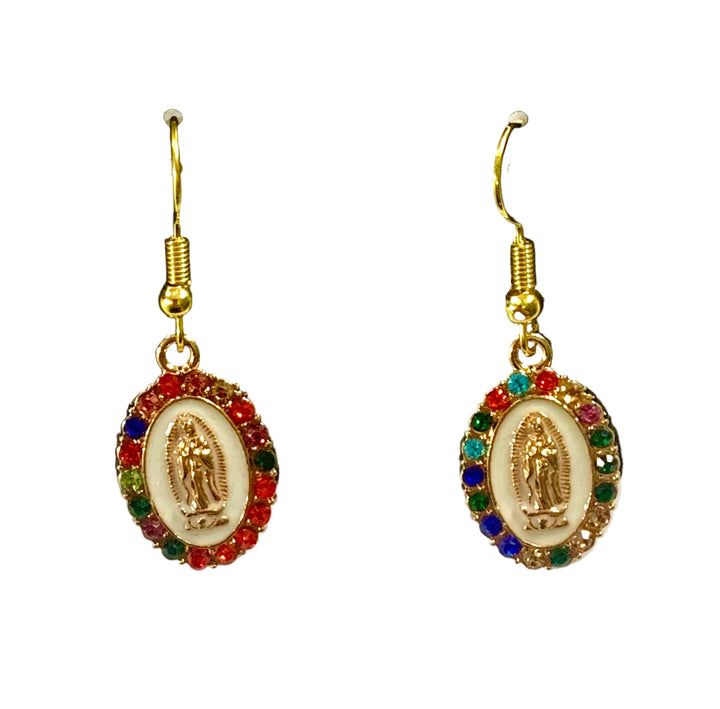 Gold-Plated Multicolor Crystal Our Lady of Guadalupe Earrings