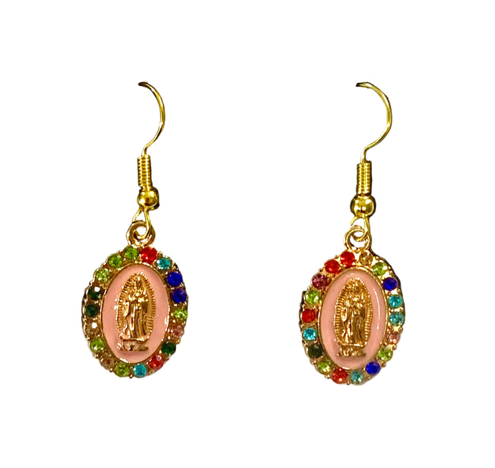 Gold-Plated Multicolor Crystal Our Lady of Guadalupe Earrings