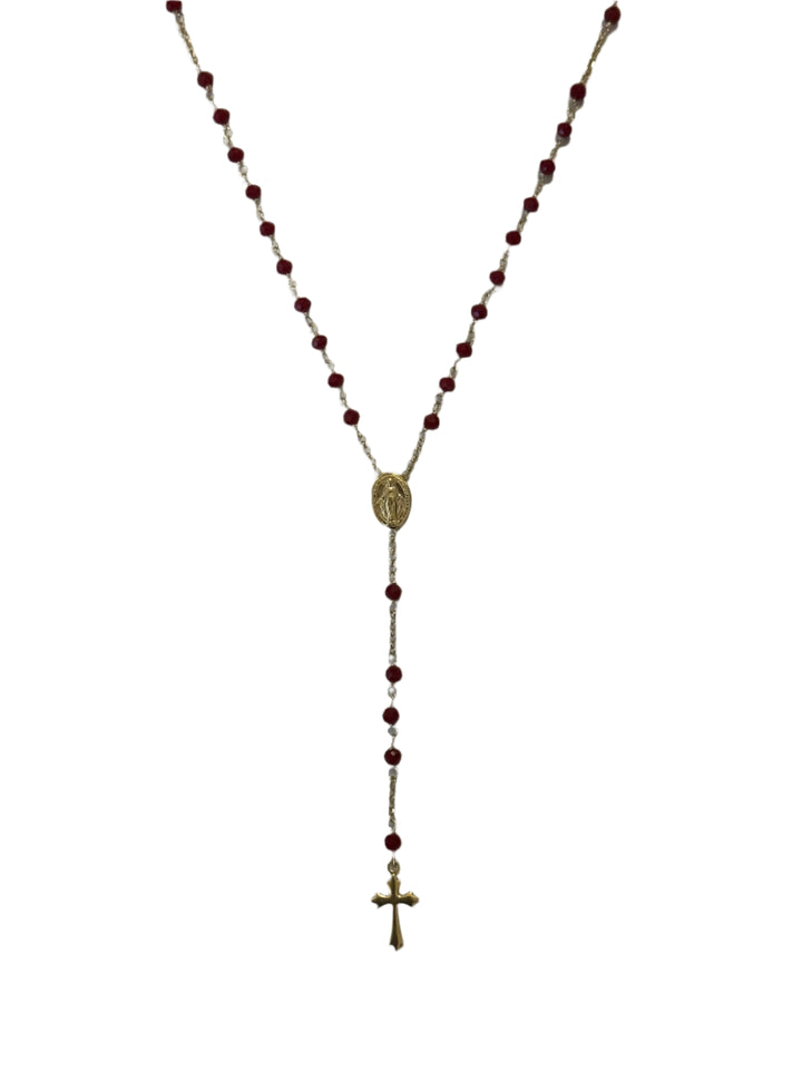 Gold Plate Red Agate Miraculous Medal Rosary with Clasp
