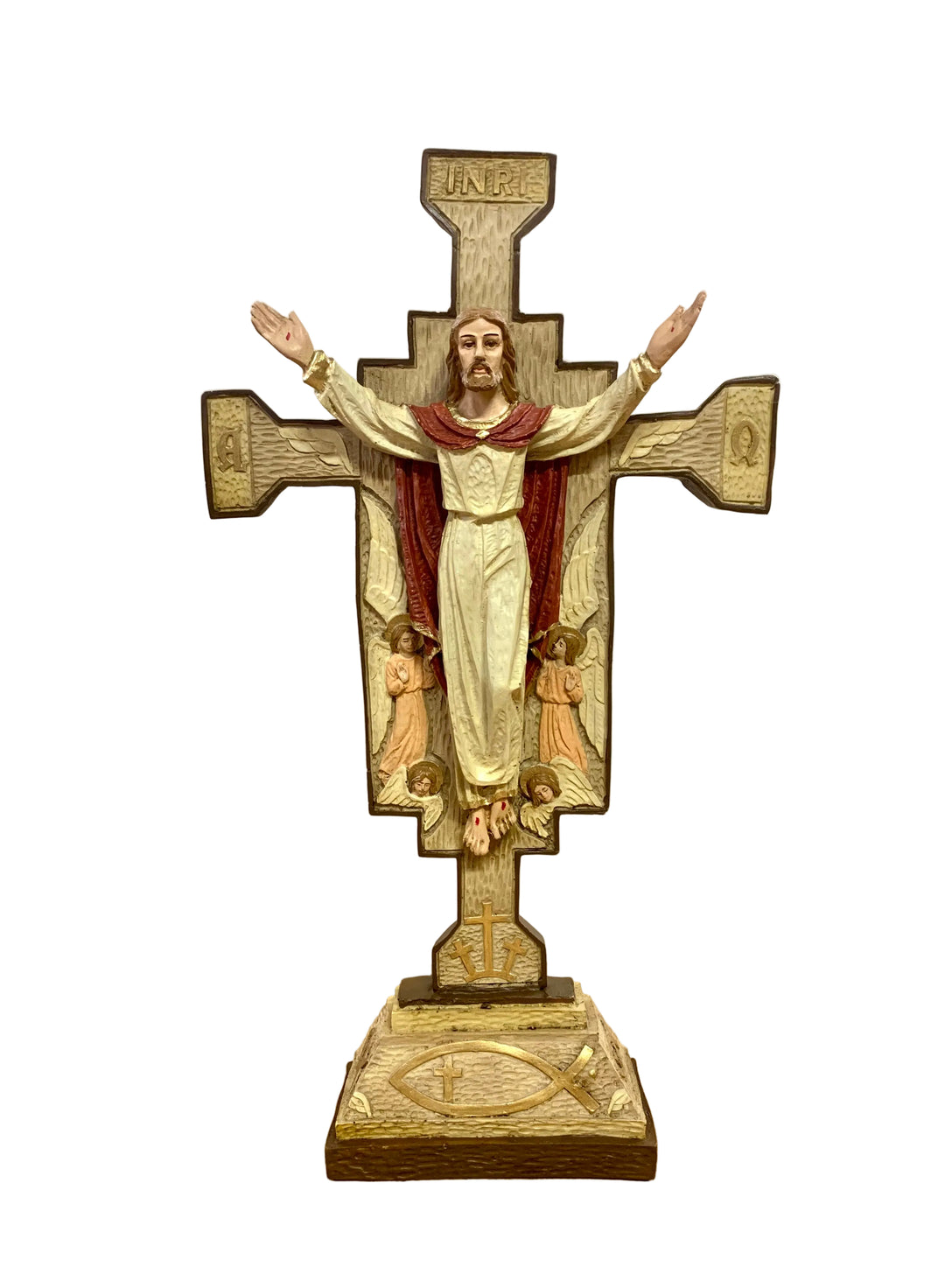 12" Marfilita Risen Christ Cross on Base
