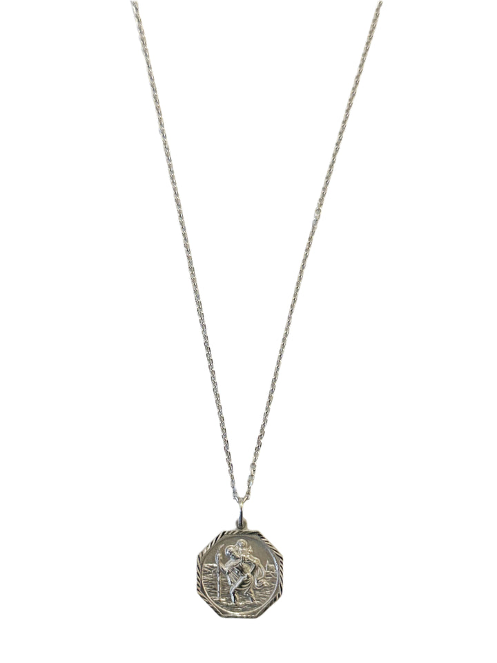 Sterling Silver St. Christopher Octagon Necklace