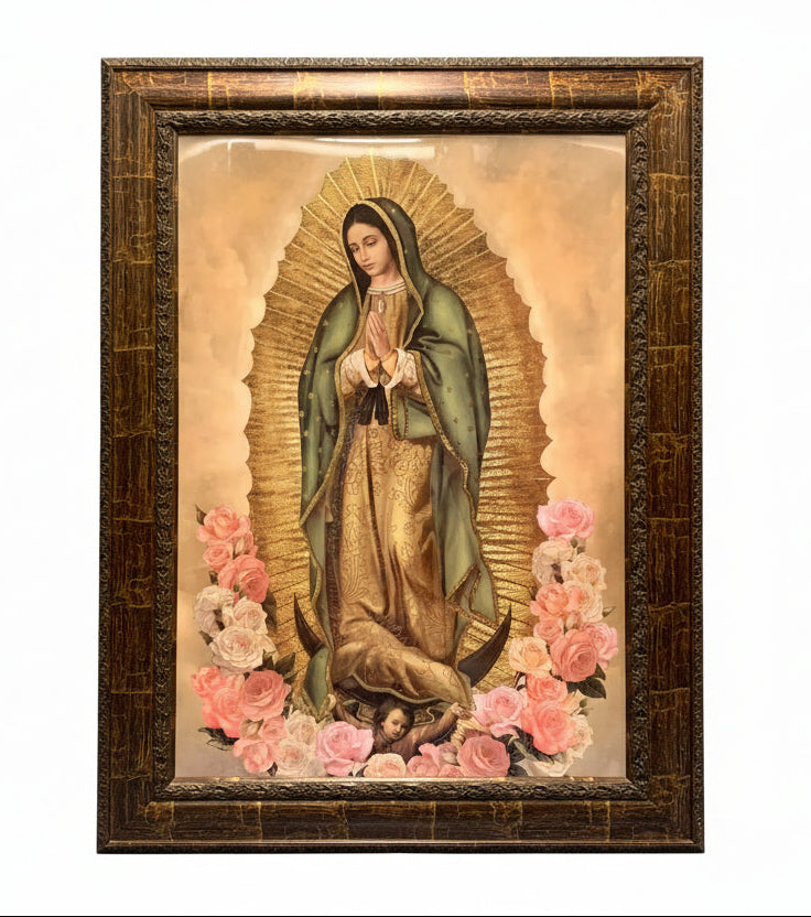 36" x 48" Our Lady of Guadalupe with Roses Wood Frame