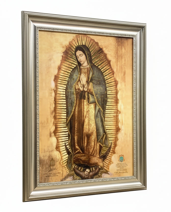 25" x 33" Our Lady of Guadalupe Tilma Silver Wood Frame
