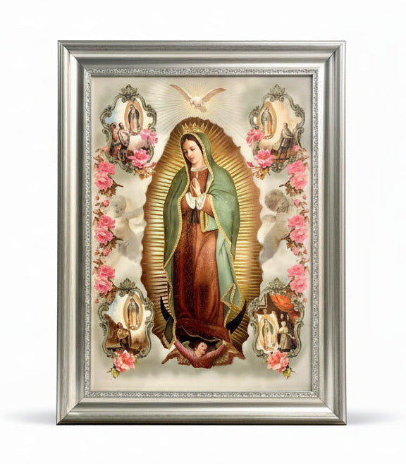25" x 33" Our Lady of Guadalupe & Juan Diego Silver Wood Frame