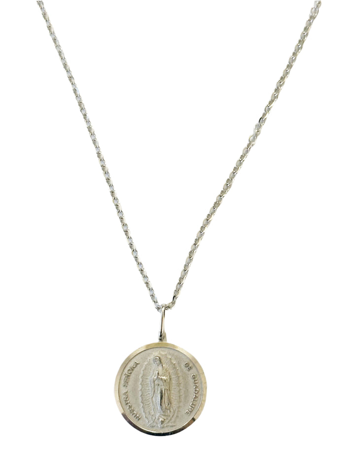 Sterling Silver Round Nuestra Senora de Guadalupe Necklace