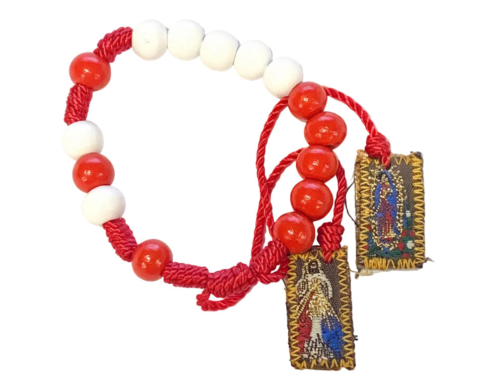 Adjustable Red Corded Our Lady of Guadalupe & Divine Mercy Scapular Bracelet