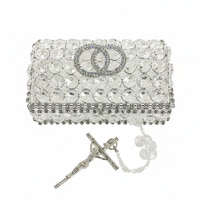 48" Crystal Wedding Lasso with Crystal Interlocking Ring Box