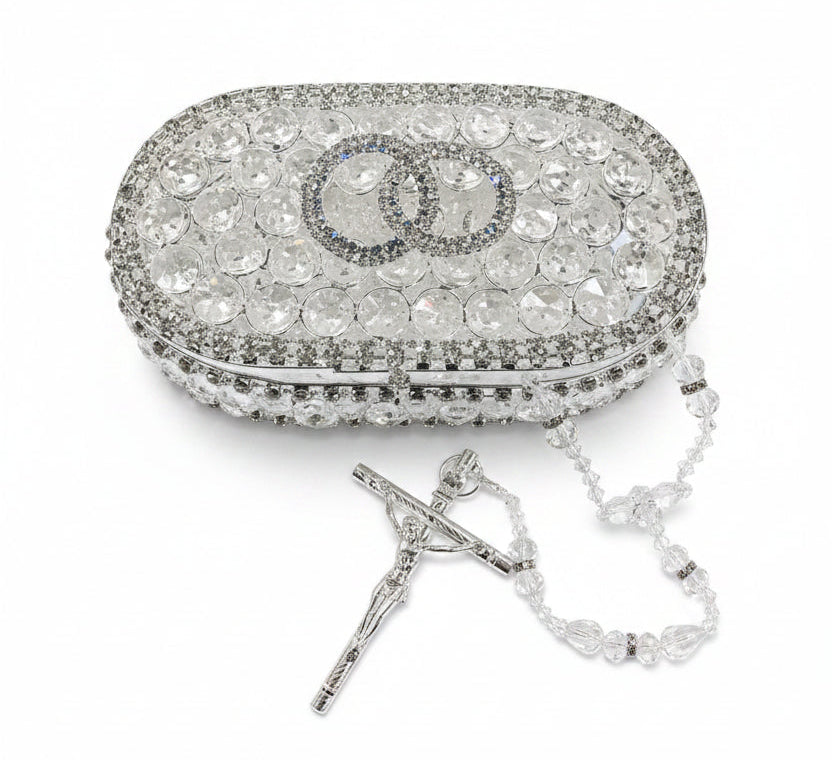 45" Crystal Wedding Lasso with Rounded Crystal Interlocking Ring Box