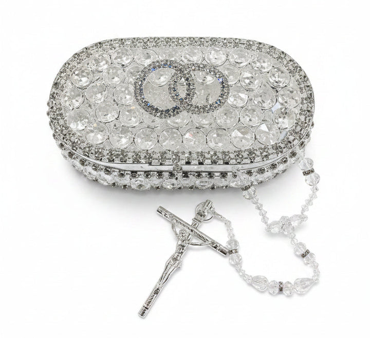 45" Crystal Wedding Lasso with Rounded Crystal Interlocking Ring Box