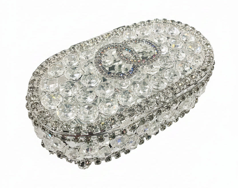 45" Crystal Wedding Lasso with Rounded Crystal Interlocking Ring Box
